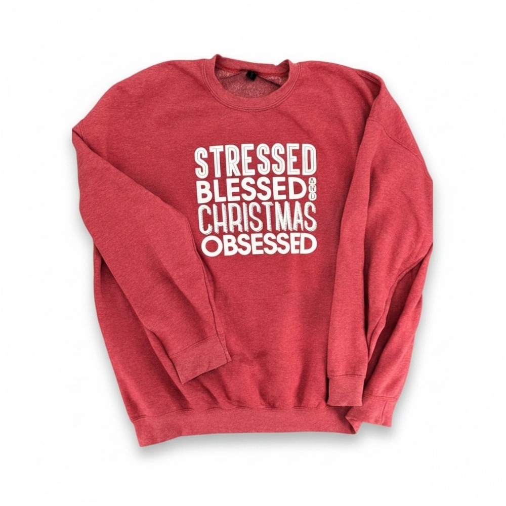 Gildan Heavy Blend Christmas Sweatshirt Red Graphic Pullover 3XL